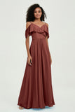 floor-length bridesmaid dress chiffon a line off the shoulder formal evening dresses gowns