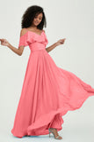 floor-length bridesmaid dress chiffon a line off the shoulder formal evening dresses gowns