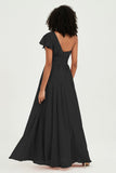 One Shoulder Flutter Sleeves Chiffon Bridesmaid Dress Plus Size Formal Evening Dresses