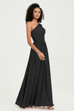 One Shoulder Flutter Sleeves Chiffon Bridesmaid Dress Plus Size Formal Evening Dresses