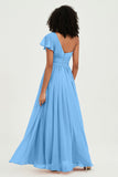 One Shoulder Flutter Sleeves Chiffon Bridesmaid Dress Plus Size Formal Evening Dresses