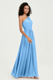 One Shoulder Flutter Sleeves Chiffon Bridesmaid Dress Plus Size Formal Evening Dresses