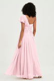One Shoulder Flutter Sleeves Chiffon Bridesmaid Dress Plus Size Formal Evening Dresses