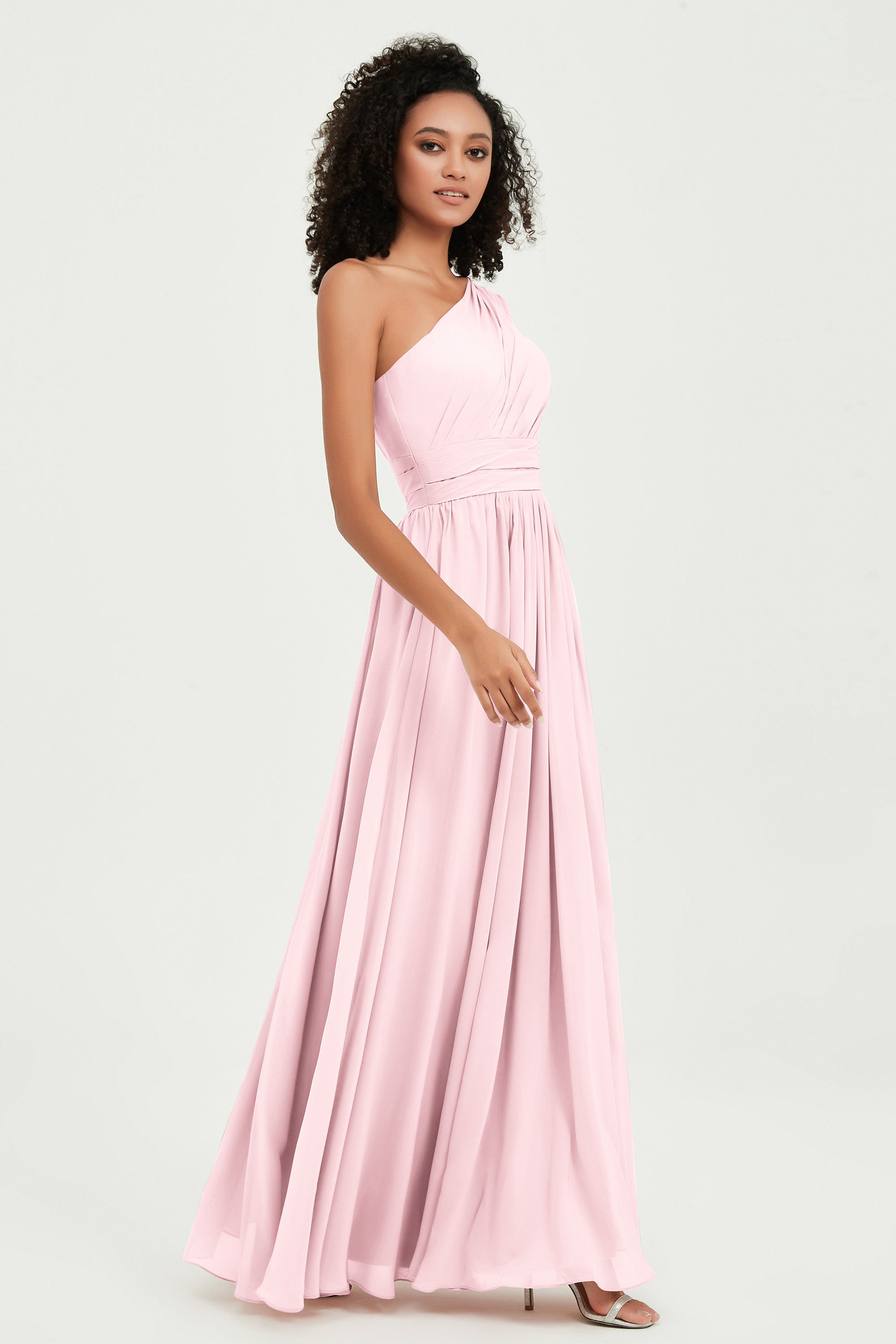 One Shoulder Flutter Sleeves Chiffon Bridesmaid Dress Plus Size Formal Evening Dresses