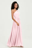 One Shoulder Flutter Sleeves Chiffon Bridesmaid Dress Plus Size Formal Evening Dresses
