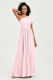 One Shoulder Flutter Sleeves Chiffon Bridesmaid Dress Plus Size Formal Evening Dresses