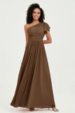 One Shoulder Flutter Sleeves Chiffon Bridesmaid Dress Plus Size Formal Evening Dresses