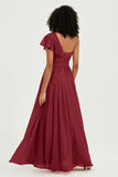 One Shoulder Flutter Sleeves Chiffon Bridesmaid Dress Plus Size Formal Evening Dresses