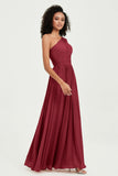 One Shoulder Flutter Sleeves Chiffon Bridesmaid Dress Plus Size Formal Evening Dresses