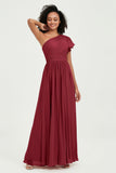 One Shoulder Flutter Sleeves Chiffon Bridesmaid Dress Plus Size Formal Evening Dresses