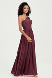 One Shoulder Flutter Sleeves Chiffon Bridesmaid Dress Plus Size Formal Evening Dresses