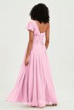 One Shoulder Flutter Sleeves Chiffon Bridesmaid Dress Plus Size Formal Evening Dresses