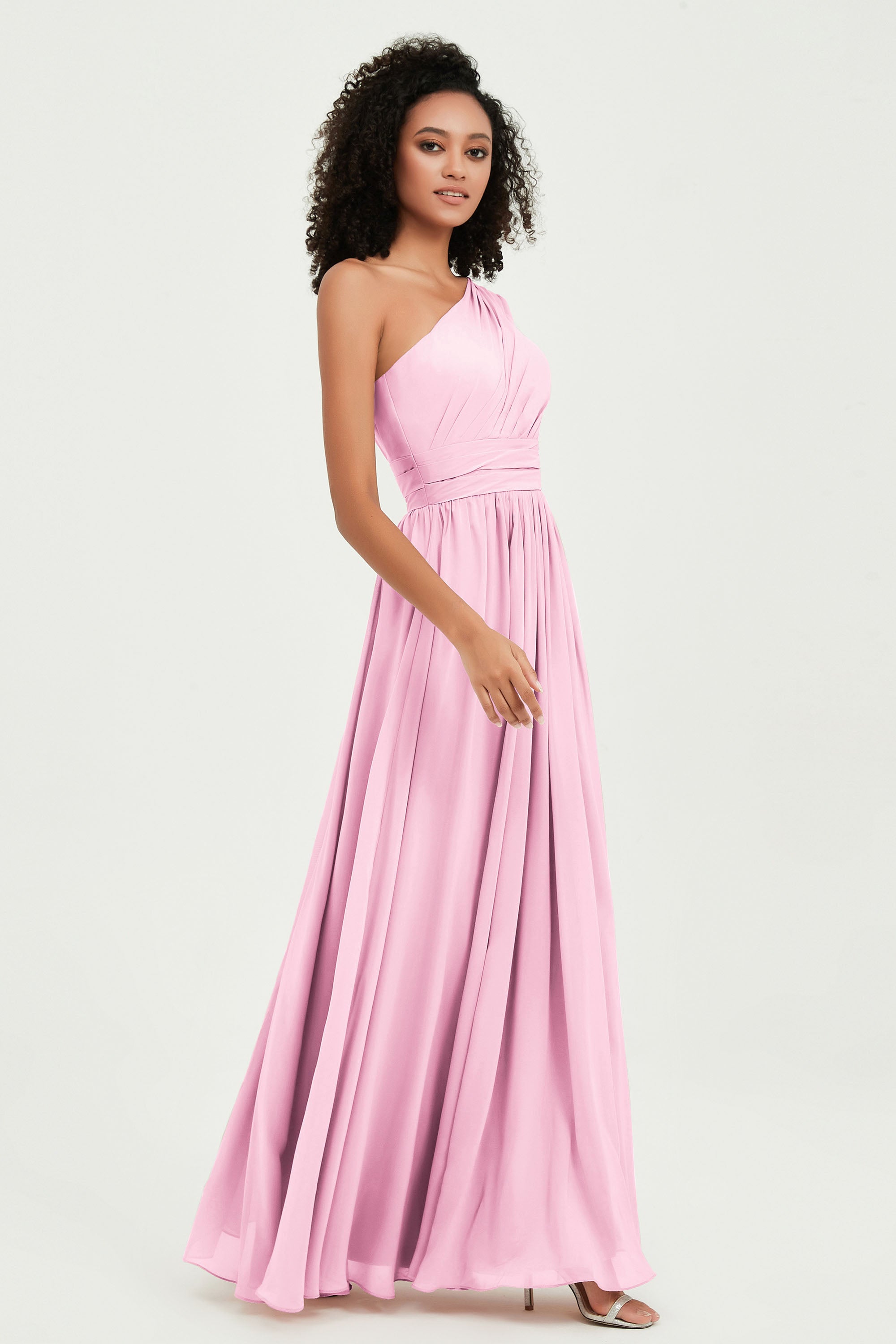 One Shoulder Flutter Sleeves Chiffon Bridesmaid Dress Plus Size Formal Evening Dresses