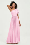 One Shoulder Flutter Sleeves Chiffon Bridesmaid Dress Plus Size Formal Evening Dresses