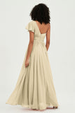 One Shoulder Flutter Sleeves Chiffon Bridesmaid Dress Plus Size Formal Evening Dresses