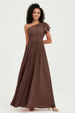 One Shoulder Flutter Sleeves Chiffon Bridesmaid Dress Plus Size Formal Evening Dresses