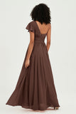 One Shoulder Flutter Sleeves Chiffon Bridesmaid Dress Plus Size Formal Evening Dresses
