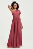 One Shoulder Flutter Sleeves Chiffon Bridesmaid Dress Plus Size Formal Evening Dresses