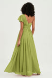 One Shoulder Flutter Sleeves Chiffon Bridesmaid Dress Plus Size Formal Evening Dresses