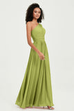 One Shoulder Flutter Sleeves Chiffon Bridesmaid Dress Plus Size Formal Evening Dresses