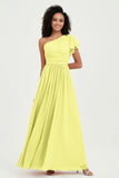 One Shoulder Flutter Sleeves Chiffon Bridesmaid Dress Plus Size Formal Evening Dresses