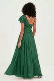 One Shoulder Flutter Sleeves Chiffon Bridesmaid Dress Plus Size Formal Evening Dresses