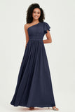 One Shoulder Flutter Sleeves Chiffon Bridesmaid Dress Plus Size Formal Evening Dresses