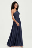 One Shoulder Flutter Sleeves Chiffon Bridesmaid Dress Plus Size Formal Evening Dresses