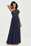One Shoulder Flutter Sleeves Chiffon Bridesmaid Dress Plus Size Formal Evening Dresses