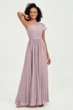 One Shoulder Flutter Sleeves Chiffon Bridesmaid Dress Plus Size Formal Evening Dresses