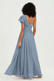 One Shoulder Flutter Sleeves Chiffon Bridesmaid Dress Plus Size Formal Evening Dresses