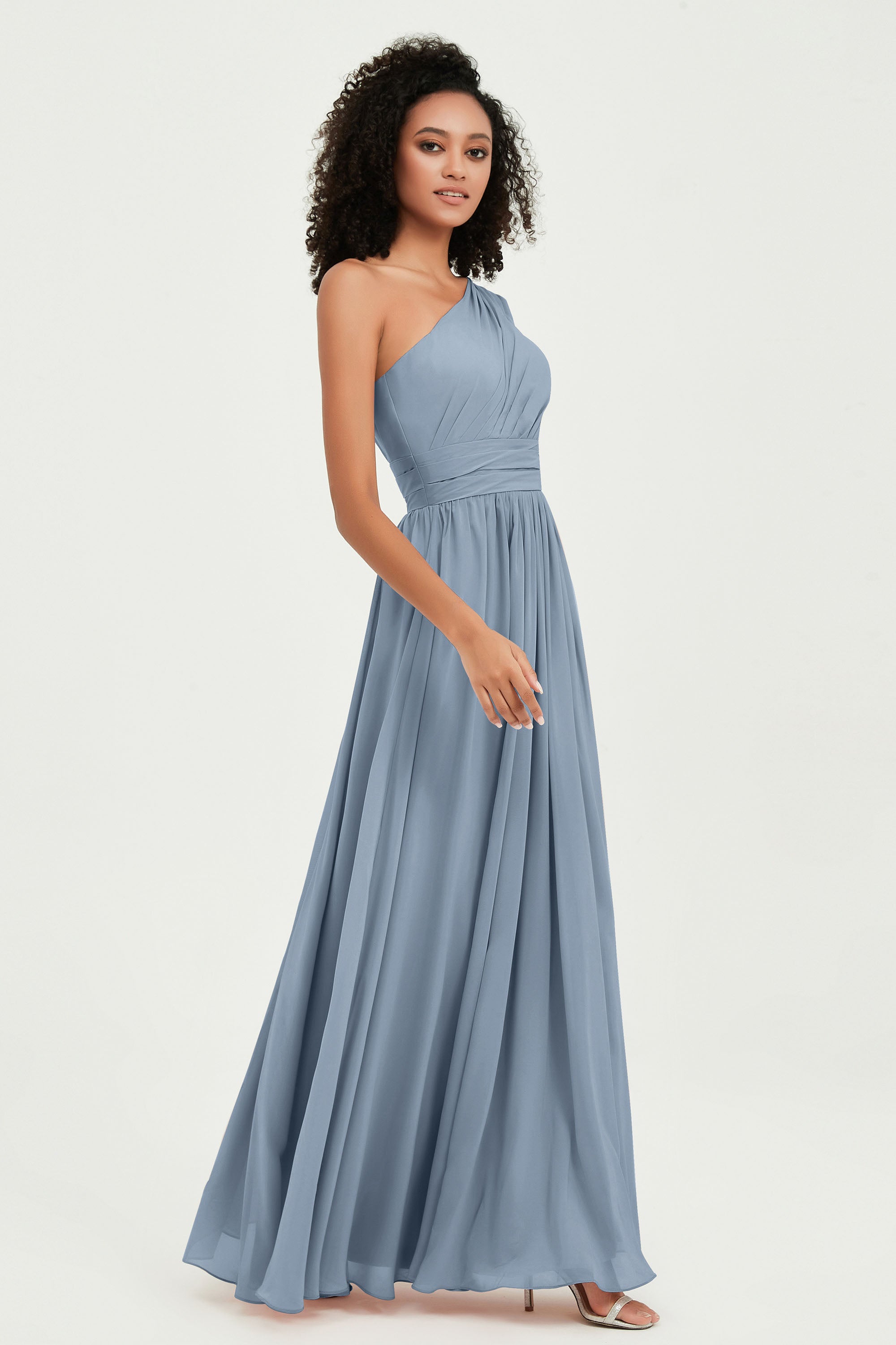 One Shoulder Flutter Sleeves Chiffon Bridesmaid Dress Plus Size Formal Evening Dresses