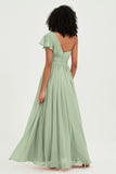 One Shoulder Flutter Sleeves Chiffon Bridesmaid Dress Plus Size Formal Evening Dresses