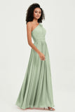 One Shoulder Flutter Sleeves Chiffon Bridesmaid Dress Plus Size Formal Evening Dresses