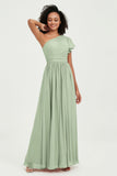One Shoulder Flutter Sleeves Chiffon Bridesmaid Dress Plus Size Formal Evening Dresses