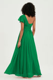 One Shoulder Flutter Sleeves Chiffon Bridesmaid Dress Plus Size Formal Evening Dresses