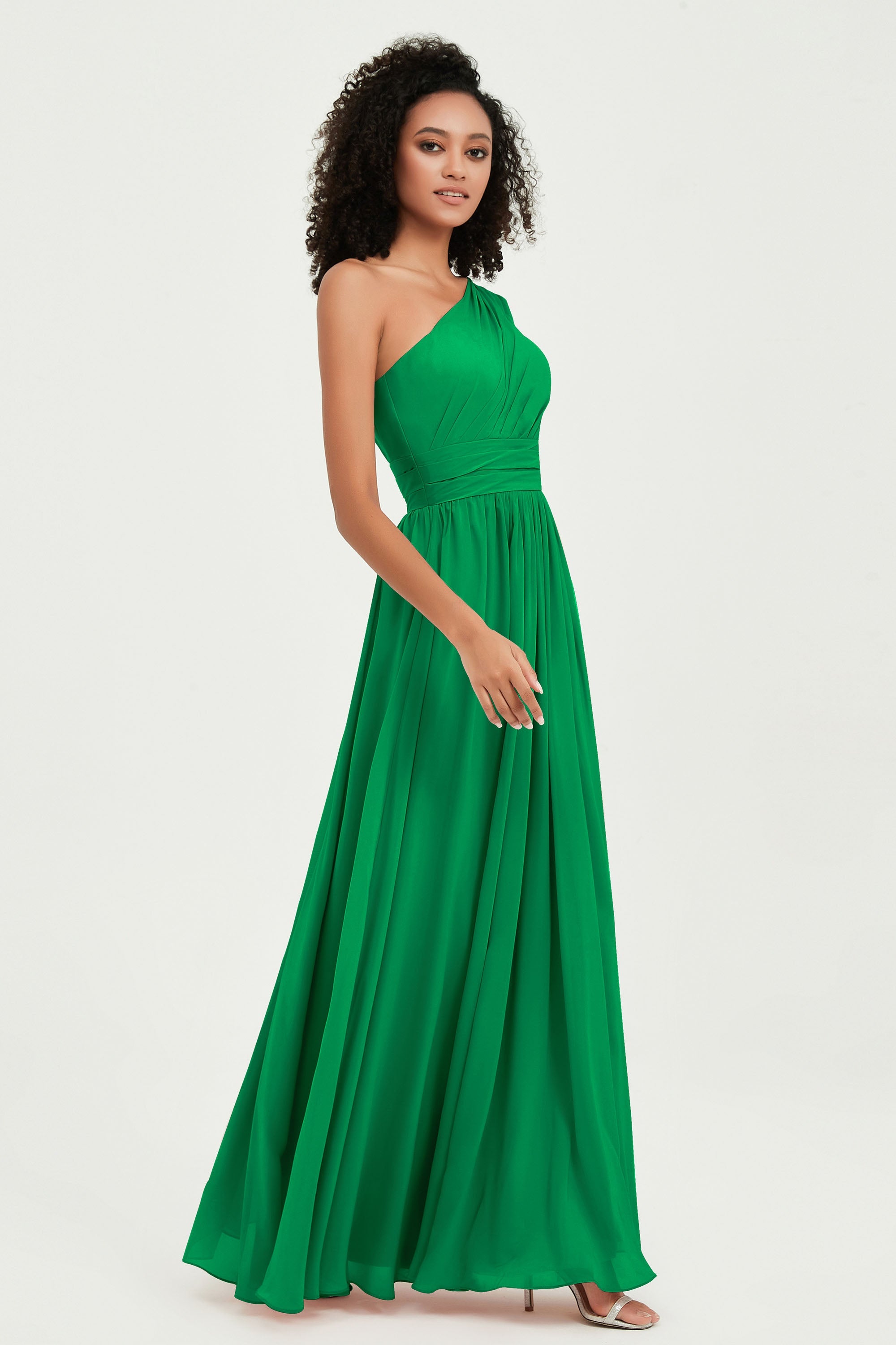 One Shoulder Flutter Sleeves Chiffon Bridesmaid Dress Plus Size Formal Evening Dresses