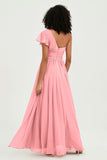 One Shoulder Flutter Sleeves Chiffon Bridesmaid Dress Plus Size Formal Evening Dresses