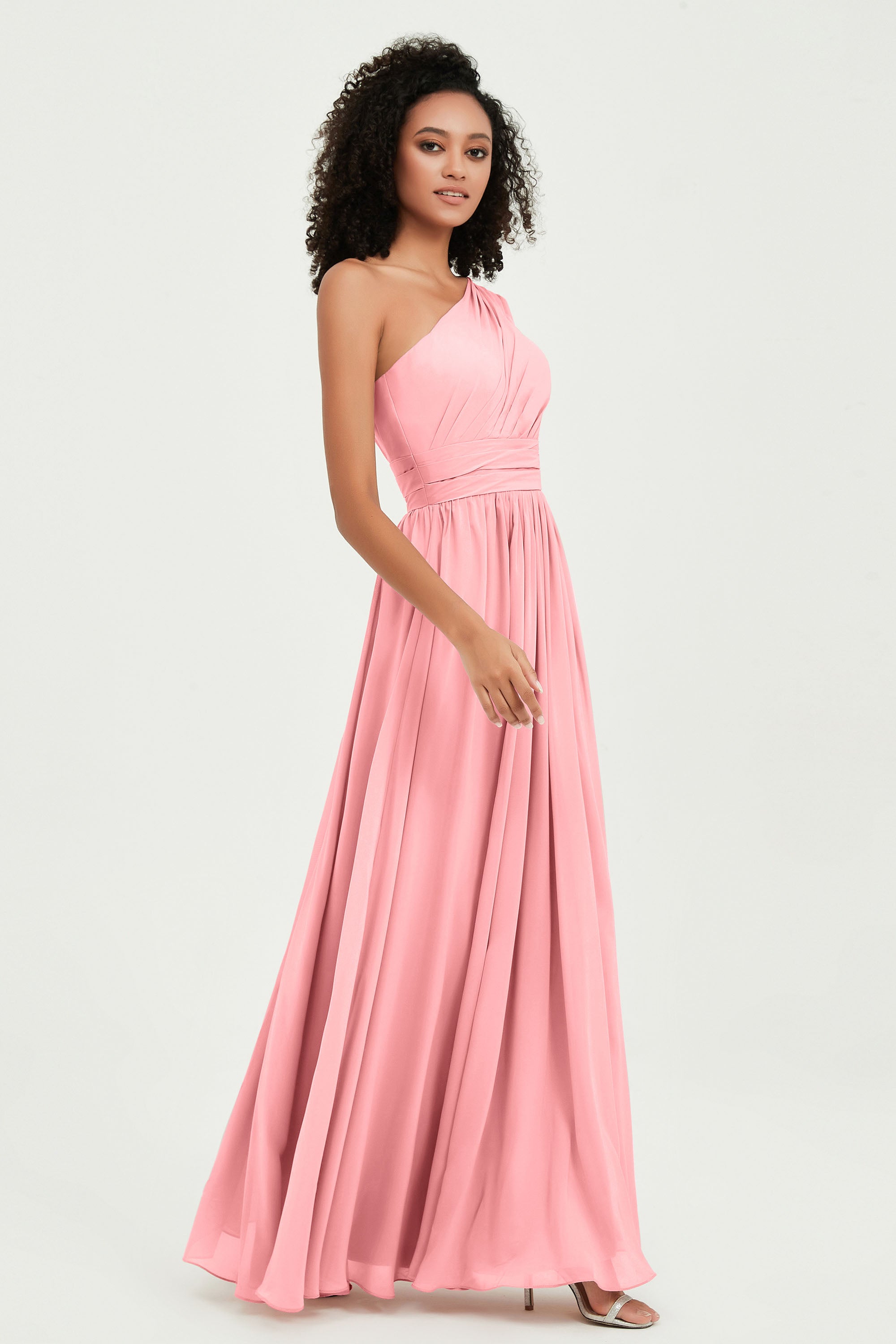 One Shoulder Flutter Sleeves Chiffon Bridesmaid Dress Plus Size Formal Evening Dresses