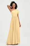 One Shoulder Flutter Sleeves Chiffon Bridesmaid Dress Plus Size Formal Evening Dresses