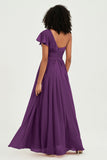 One Shoulder Flutter Sleeves Chiffon Bridesmaid Dress Plus Size Formal Evening Dresses