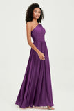 One Shoulder Flutter Sleeves Chiffon Bridesmaid Dress Plus Size Formal Evening Dresses