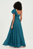 One Shoulder Flutter Sleeves Chiffon Bridesmaid Dress Plus Size Formal Evening Dresses