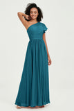 One Shoulder Flutter Sleeves Chiffon Bridesmaid Dress Plus Size Formal Evening Dresses
