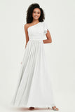 One Shoulder Flutter Sleeves Chiffon Bridesmaid Dress Plus Size Formal Evening Dresses
