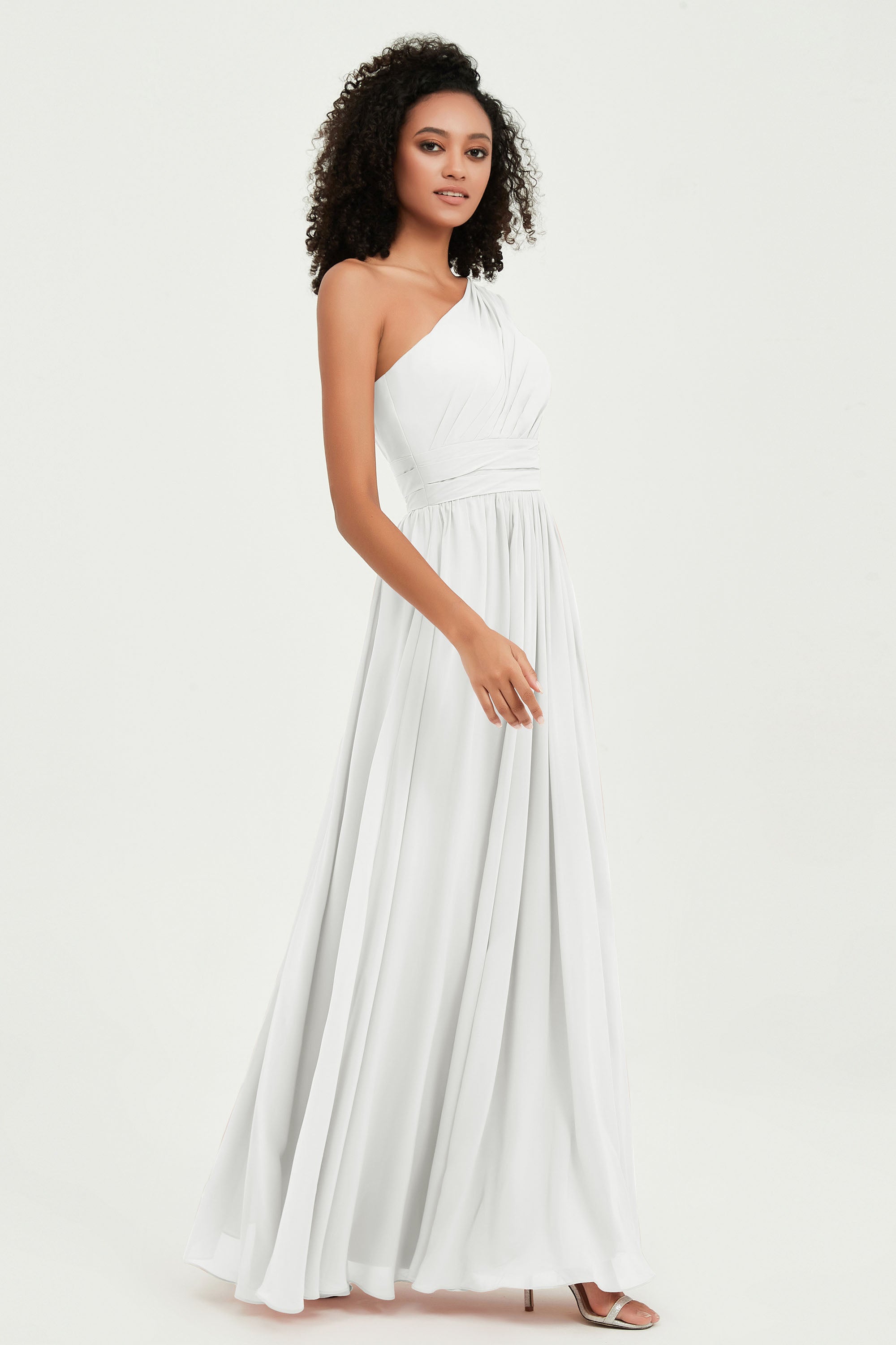 One Shoulder Flutter Sleeves Chiffon Bridesmaid Dress Plus Size Formal Evening Dresses