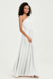 One Shoulder Flutter Sleeves Chiffon Bridesmaid Dress Plus Size Formal Evening Dresses