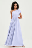 One Shoulder Flutter Sleeves Chiffon Bridesmaid Dress Plus Size Formal Evening Dresses