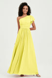 One Shoulder Flutter Sleeves Chiffon Bridesmaid Dress Plus Size Formal Evening Dresses