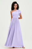 One Shoulder Flutter Sleeves Chiffon Bridesmaid Dress Plus Size Formal Evening Dresses
